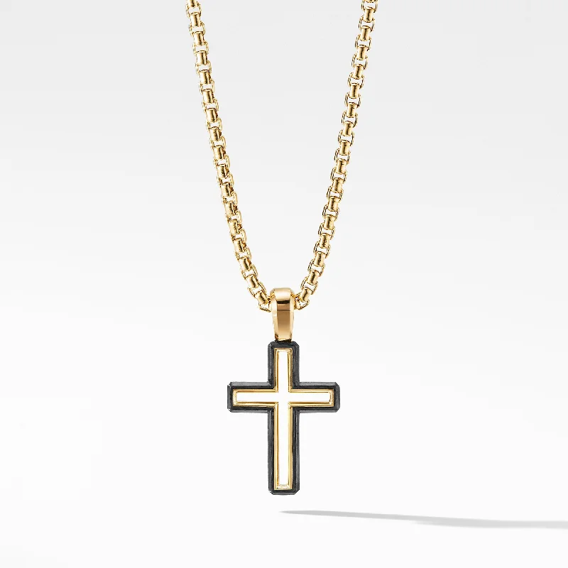 Elegant Necklaces And Bracelets At Limited-Time Offers Forged Carbon Cross Pendant in 18K Yellow Gold\, 24mm