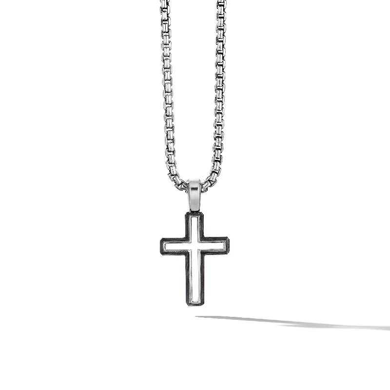 Discover Unique Jewelry With Special Limited-Time Offers Forged Carbon Cross Pendant in Sterling Silver\, 24mm