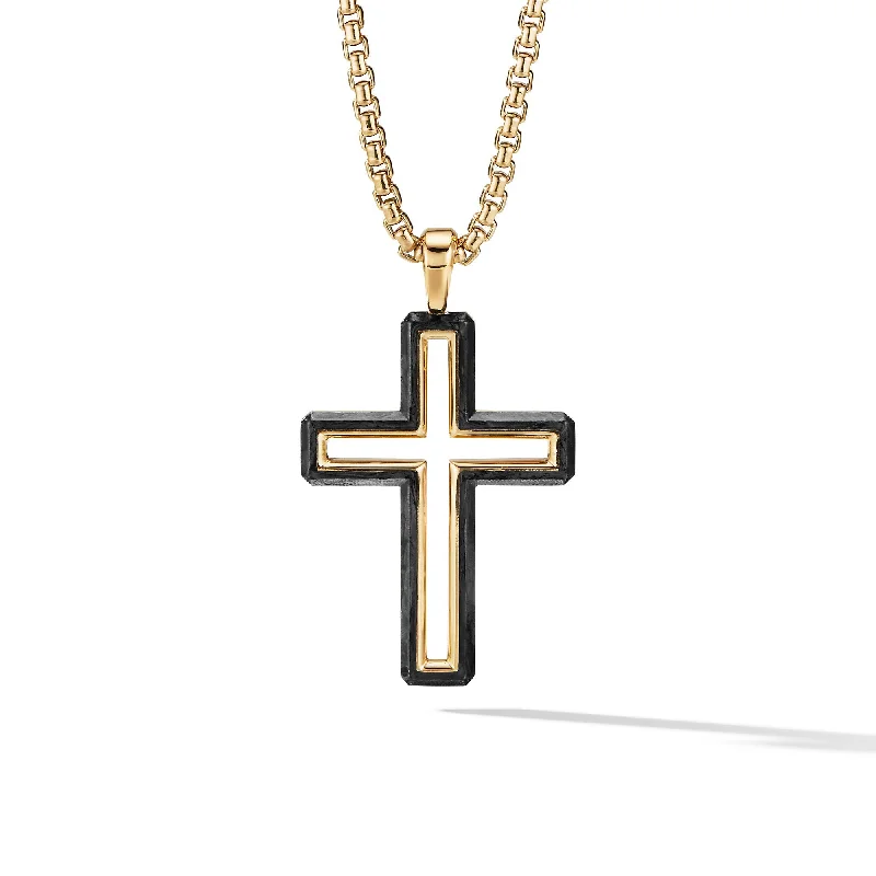 Affordable Luxury Jewelry – Style At A Great Price Forged Carbon Cross Pendant in 18K Yellow Gold\, 37mm