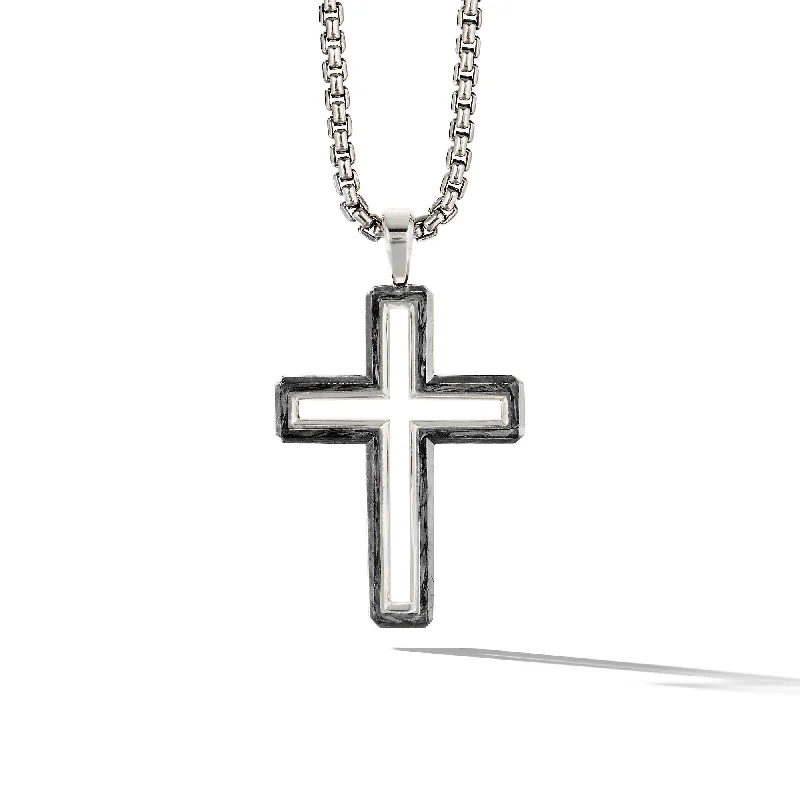 Timeless Jewelry Styles At Wallet-Friendly Prices Forged Carbon Cross Pendant in Sterling Silver\, 37mm