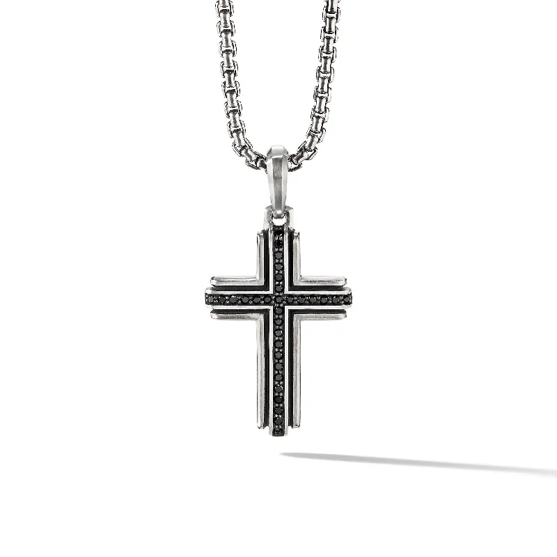 Bestselling Jewelry At Special Promotional Rates Deco Cross Pendant in Sterling Silver with Black Diamonds\, 34mm