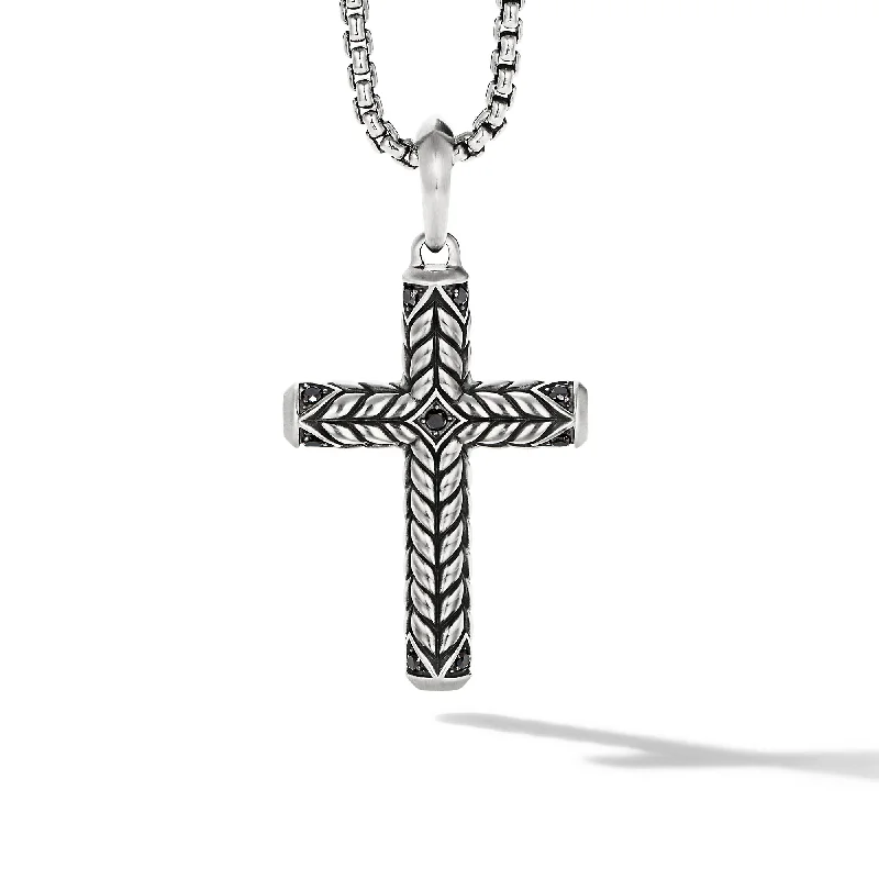 Get The Jewelry You Love At A Price You Love Chevron Sculpted Cross Pendant in Sterling Silver with Black Diamonds\, 49mm