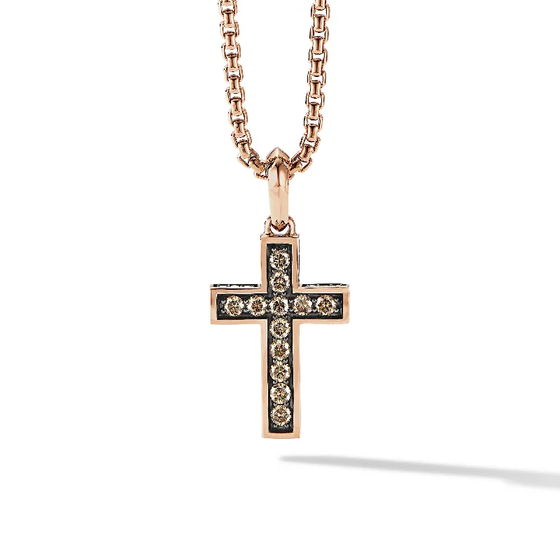 Timeless Elegance At Unbelievable Discounts Streamline® Cross Pendant in 18K Rose Gold with Cognac Diamonds\, 28mm