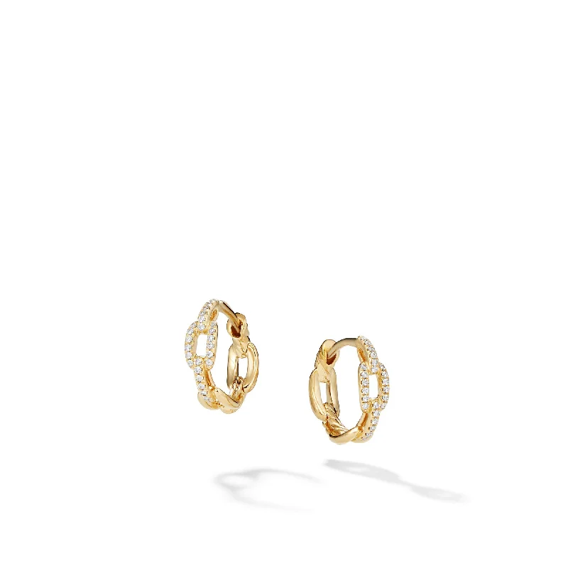 High-Quality Gemstone Jewelry For Special Occasions Stax Chain Link Huggie Hoop Earrings in 18K Yellow Gold with Diamonds\, 12.5mm