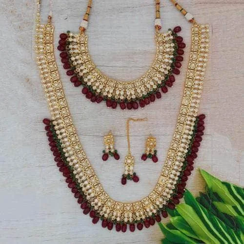 Long Short Square Kundan Necklace Set