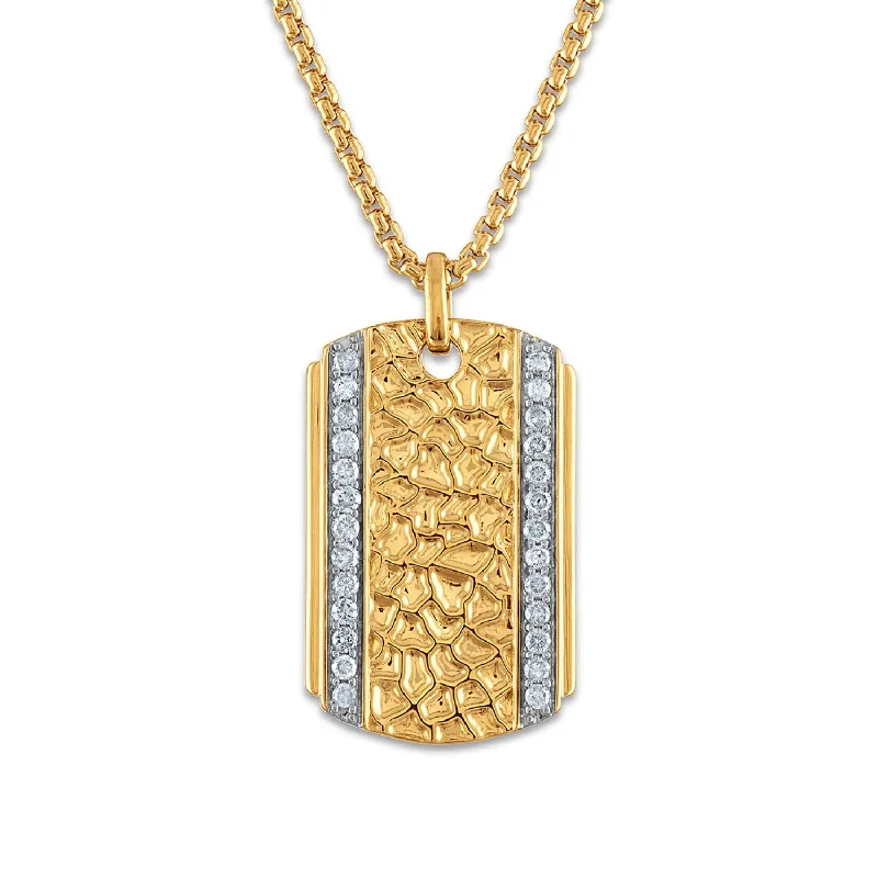 Buy More, Save More On Stunning Jewelry Designs Luxe Layers 1/2 CTW Diamond Nugget Dog Tag 22-inch Pendant in Gold Plated Sterling Silver