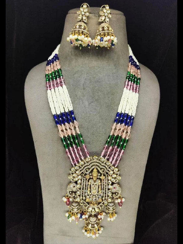 Multicolor Beeded Temple Necklace With Jhumka