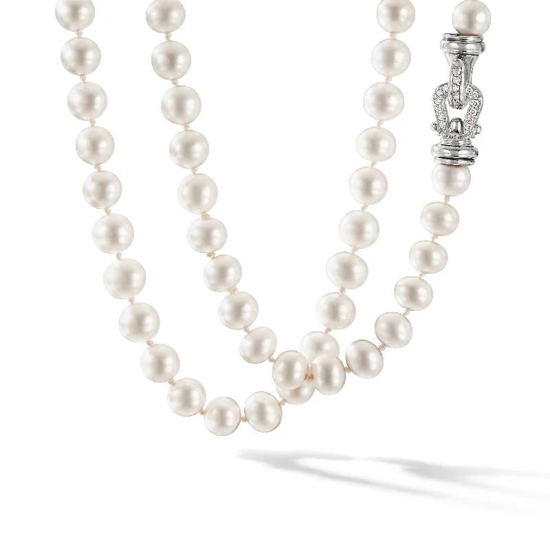 Timeless Elegance At Unbelievable Discounts Pearl Strand Necklace in Sterling Silver with Pearls and Diamonds