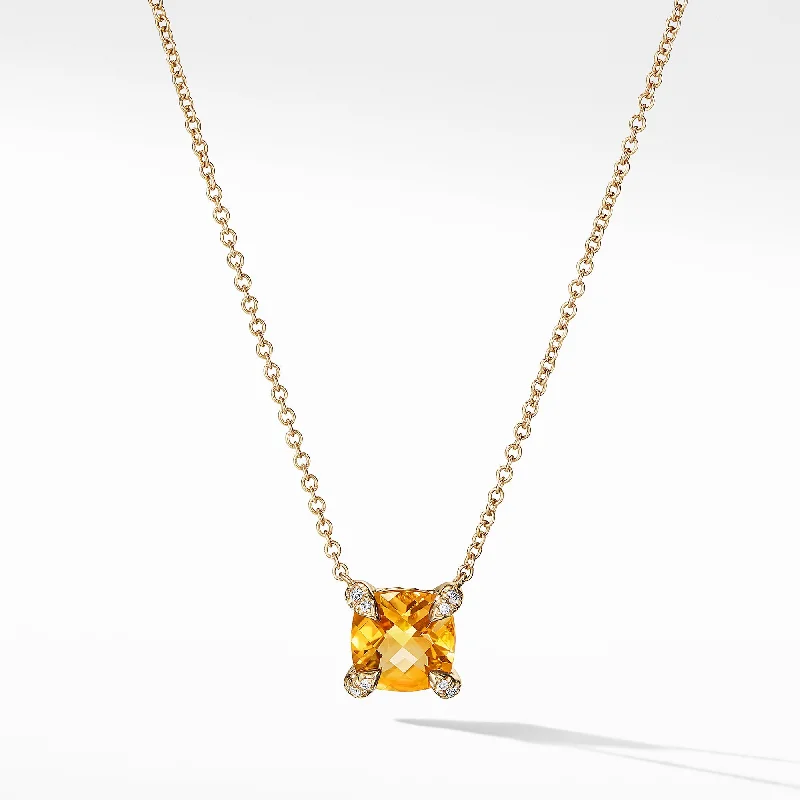 Upgrade Your Jewelry Collection For Less Petite Chatelaine® Pendant Necklace in 18K Yellow Gold with Citrine and Diamonds\, 7mm