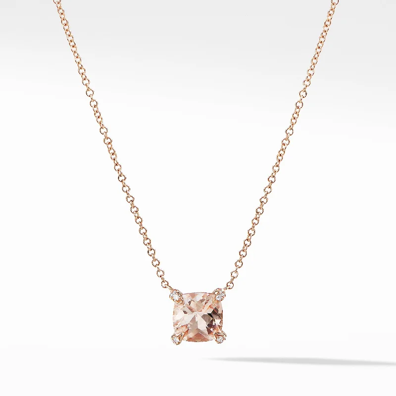 Bestselling Jewelry At Special Promotional Rates Petite Chatelaine® Pendant Necklace in 18K Rose Gold with Morganite and Diamonds\, 7mm