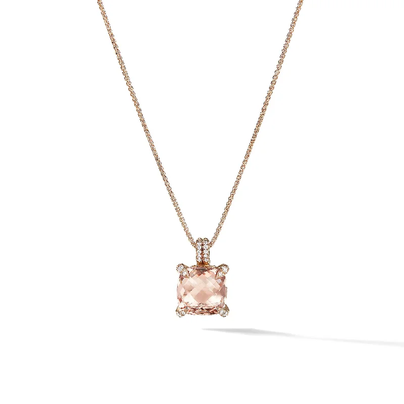 Trending Jewelry Styles Now At Limited-Time Discounts Chatelaine® Pendant Necklace in 18K Rose Gold with Morganite and Diamonds\, 11mm