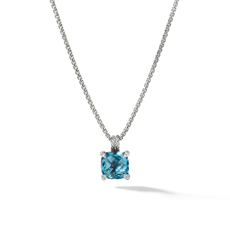 Best Jewelry Deals – Premium Quality At Exclusive Discounts Chatelaine® Pendant Necklace in Sterling Silver with Hampton Blue Topaz and Diamonds\, 11mm