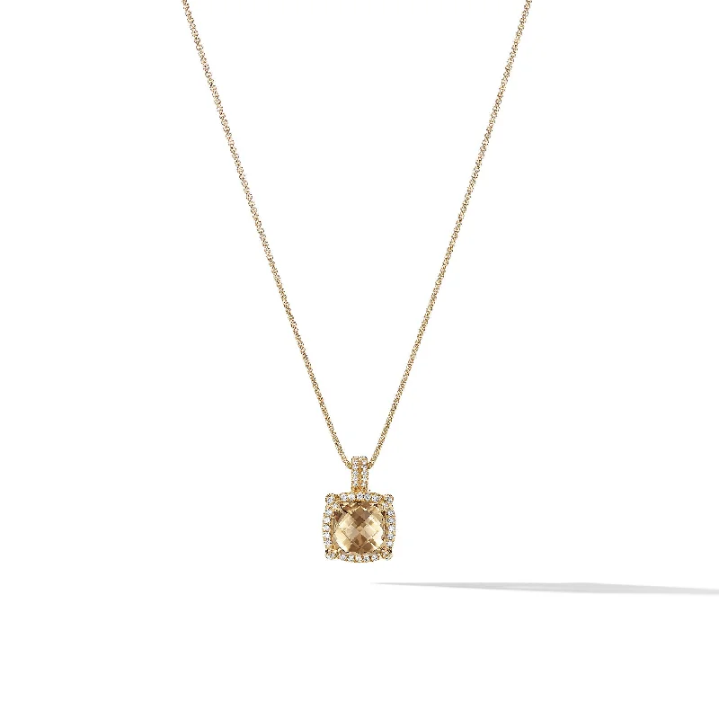 Shine Without Limits – Jewelry Sale Happening Now Chatelaine® Pavé Bezel Pendant Necklace in 18K Yellow Gold with Champagne Citrine and Diamonds\, 9mm