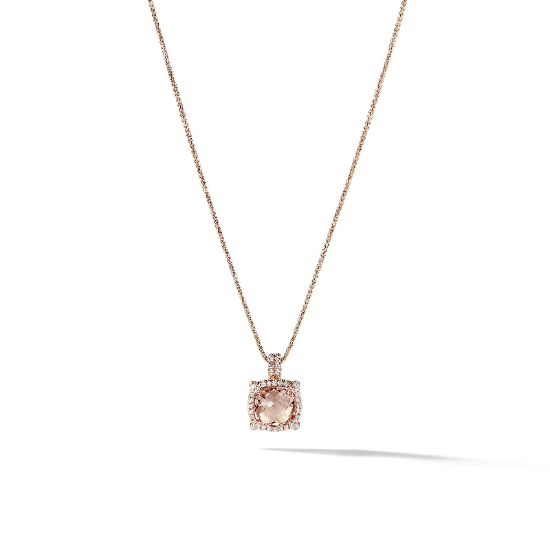 Shop Fine Jewelry With Amazing Deals Chatelaine® Pavé Bezel Pendant Necklace in 18K Rose Gold with Morganite and Diamonds\, 9mm