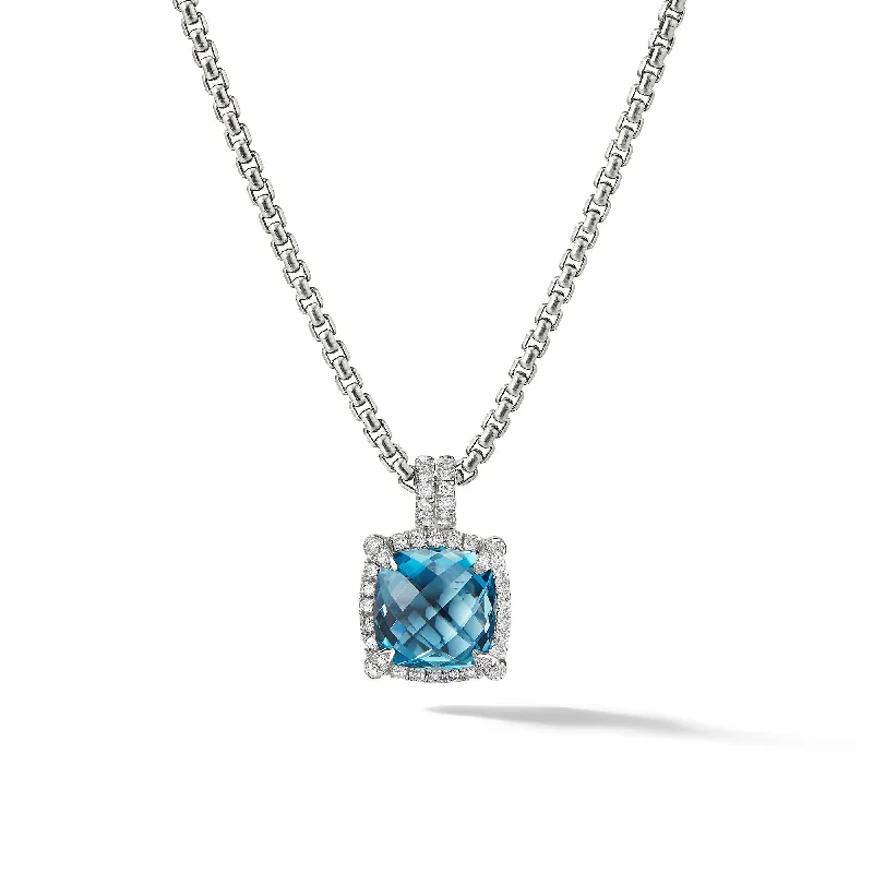 Buy More, Save More On Stunning Jewelry Pieces Chatelaine® Pavé Bezel Pendant Necklace in Sterling Silver with Hampton Blue Topaz and Diamonds\, 9mm