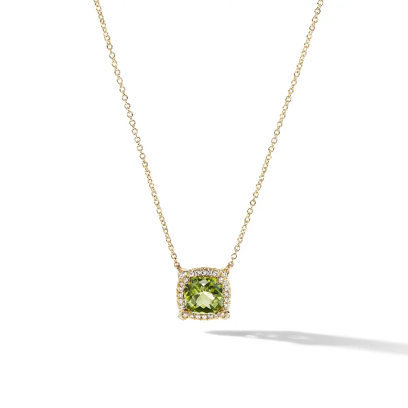 Everyday Jewelry Essentials Now On Sale Petite Chatelaine® Pavé Bezel Pendant Necklace in 18K Yellow Gold with Peridot and Diamonds\, 7mm