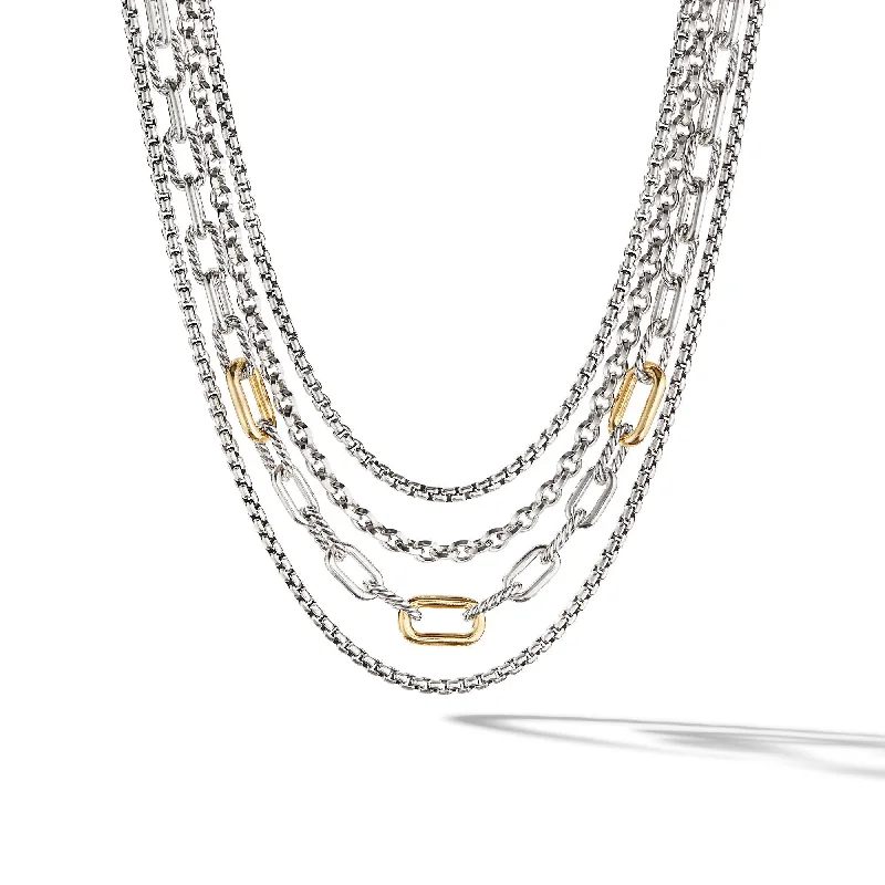 The Ultimate Jewelry Sale – Exclusive Styles At Great Prices Four Row Mixed Chain Bib Necklace in Sterling Silver with 18K Yellow Gold