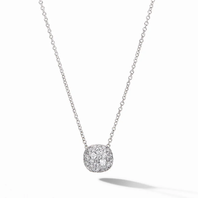 Chic And Stylish Jewelry At Exclusive Prices Cushion Pendant Necklace in 18K White Gold with Diamonds\, 8mm