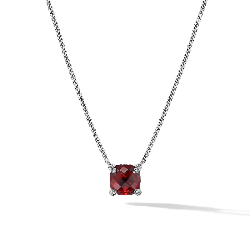 Elevate Your Outfit With Discounted Statement Jewelry Petite Chatelaine® Pendant Necklace in Sterling Silver with Rhodolite Garnet and Diamonds\, 9mm