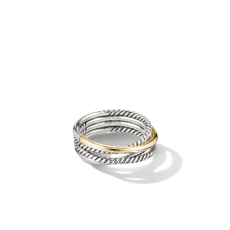 Get Your Favorite Jewelry At The Best Price Crossover Band Ring in Sterling Silver with 18K Yellow Gold\, 6.8mm