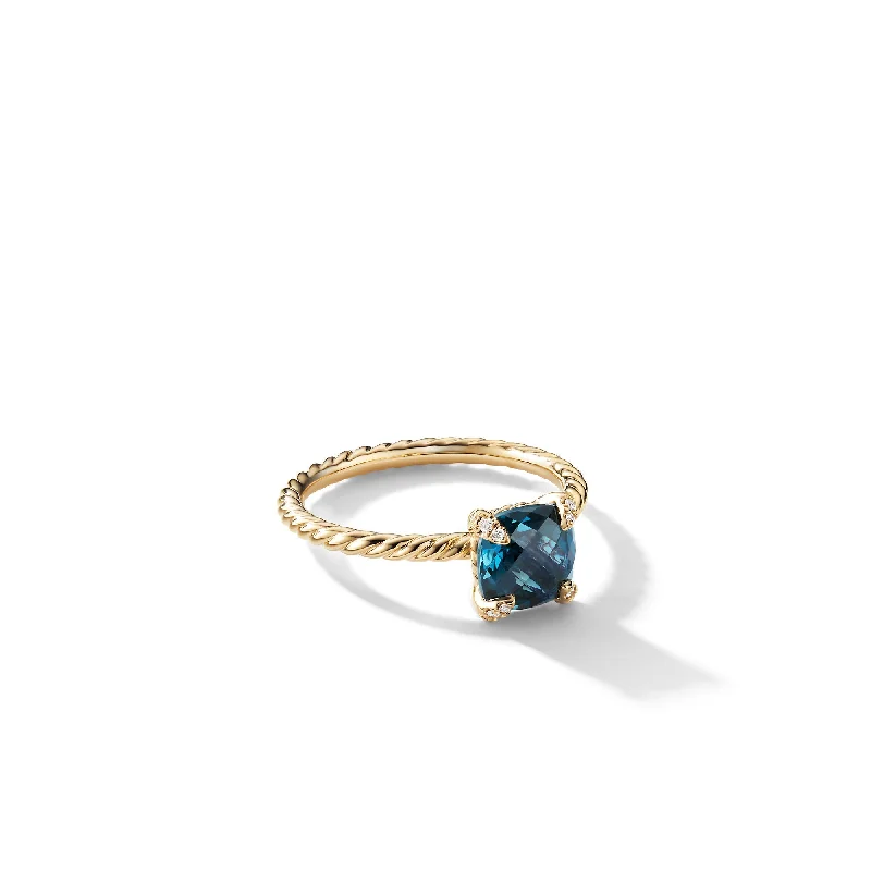 Must-Have Jewelry At Unbelievable Discounts Chatelaine® Ring in 18K Yellow Gold with Hampton Blue Topaz and Diamonds\, 7mm