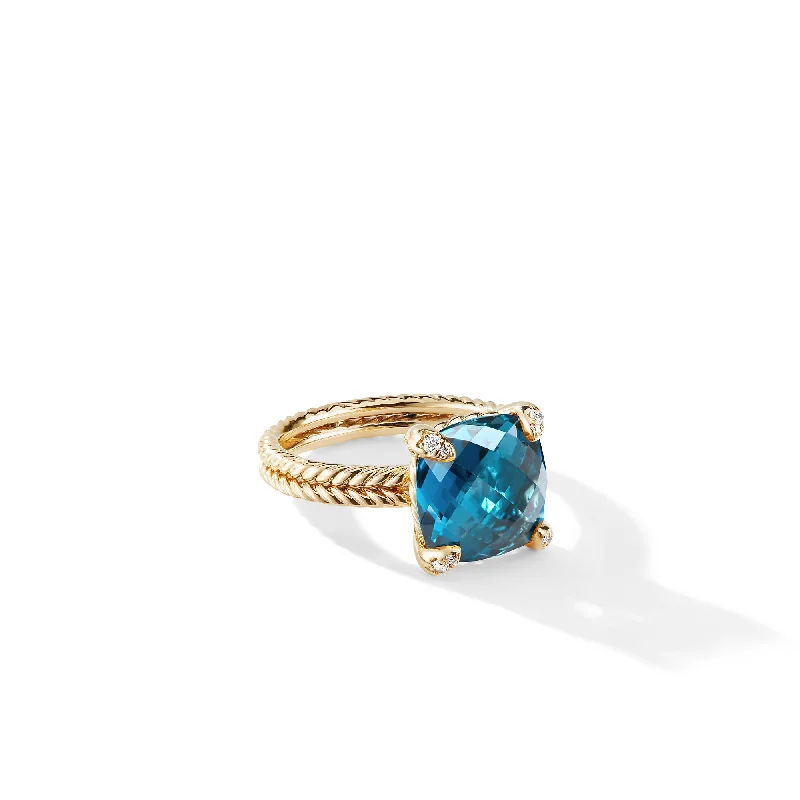 Affordable Elegance – Special Jewelry Sale Now Live Chatelaine® Ring in 18K Yellow Gold with Hampton Blue Topaz and Diamonds\, 11mm