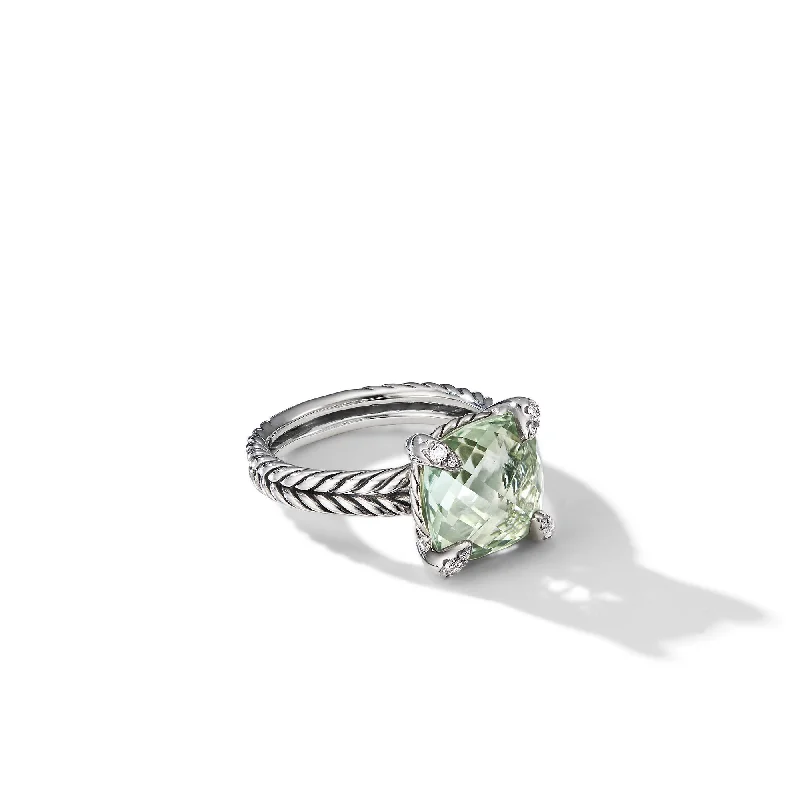 Fashion-Forward Jewelry At Incredible Prices Chatelaine® Ring in Sterling Silver with Prasiolite and Diamonds\, 11mm