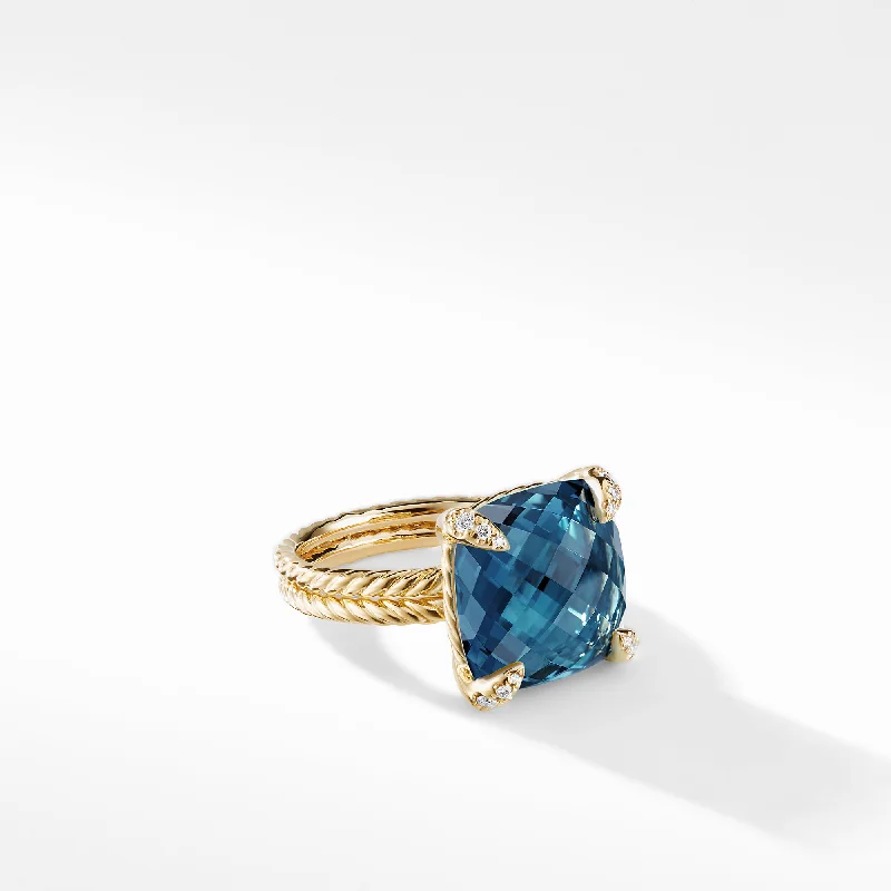 Limited-Stock Jewelry Sale – Shop Before It's Gone Chatelaine® Ring in 18K Yellow Gold with Hampton Blue Topaz and Diamonds\, 14mm