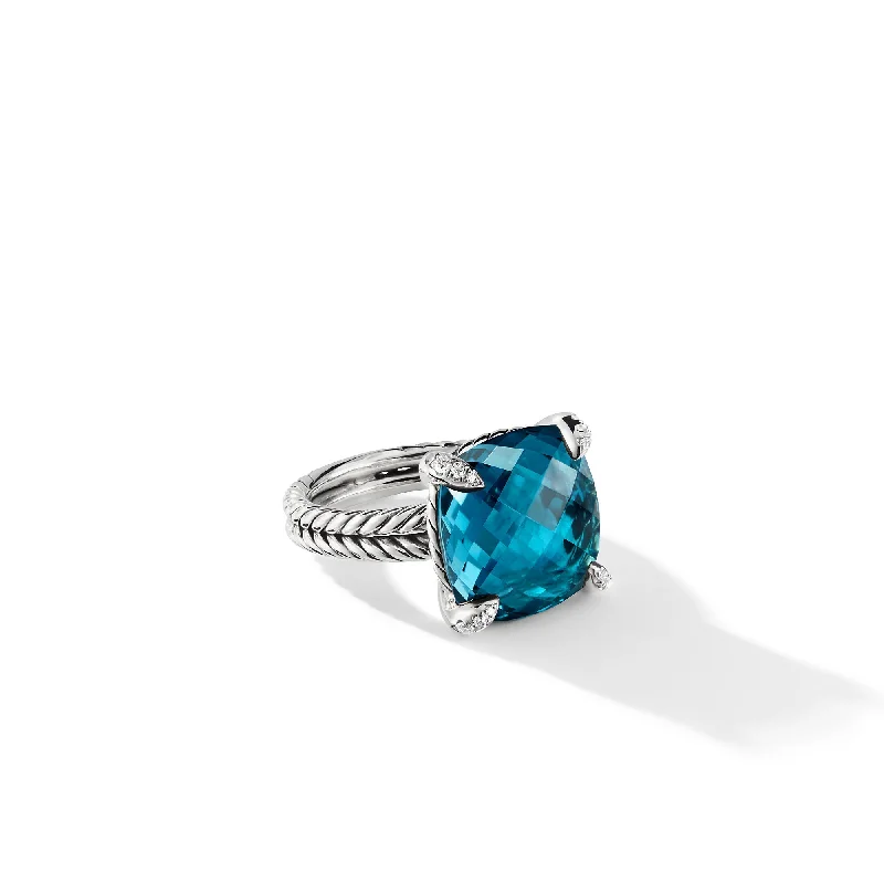 Best Jewelry Sale Prices – Limited-Time Offer Chatelaine® Ring in Sterling Silver with Hampton Blue Topaz and Diamonds\, 14mm