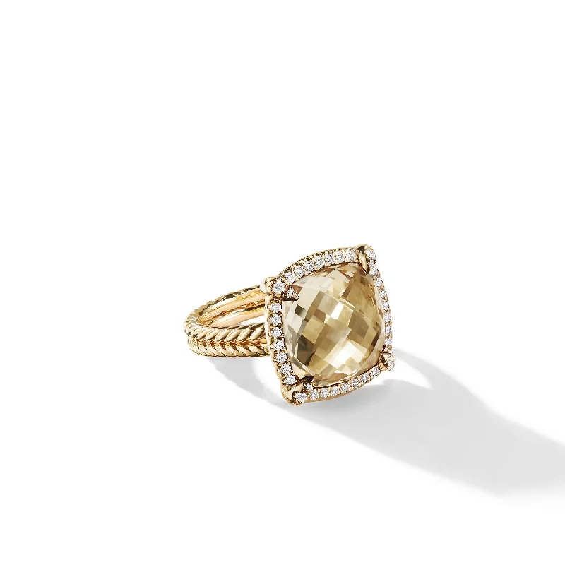 Fashion-Forward Jewelry At Exclusive Discounts Chatelaine® Pavé Bezel Ring in 18K Yellow Gold with Champagne Citrine and Diamonds\, 14mm