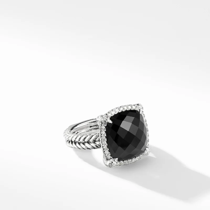 Sparkle For Less – Shop Jewelry Deals Now Chatelaine® Pavé Bezel Ring in Sterling Silver with Black Onyx and Diamonds\, 14mm