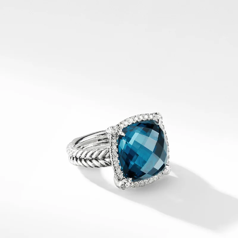 Discover Unique Jewelry With Special Limited-Time Offers Chatelaine® Pavé Bezel Ring in Sterling Silver with Hampton Blue Topaz and Diamonds\, 14mm