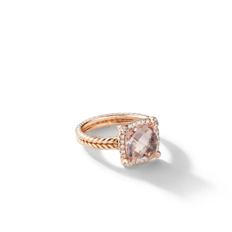 Sparkle On A Budget – Fine Jewelry For Less Chatelaine® Pavé Bezel Ring in 18K Rose Gold with Morganite and Diamonds\, 9mm