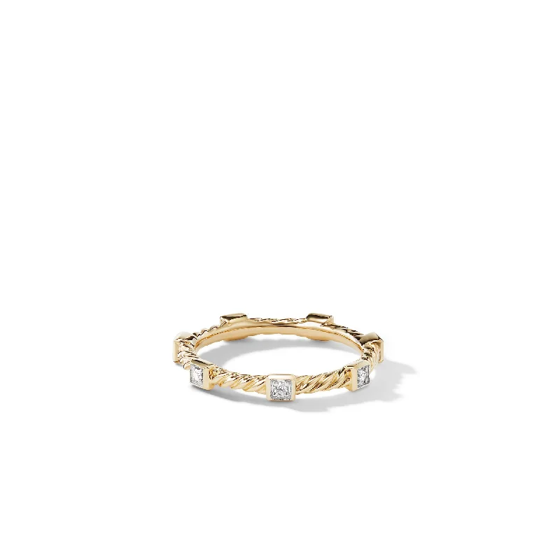 Trending Jewelry Now At Unbeatable Prices Cable Collectibles® Stations Stack Ring in 18K Yellow Gold with Diamonds\, 2mm