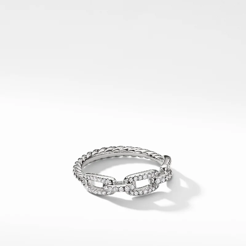 Handmade Pearl Jewelry For Timeless Elegance Stax Chain Link Ring in 18K White Gold with Diamonds\, 4.5mm