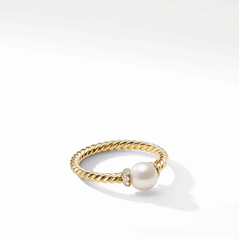 Handcrafted Beauty At Affordable Prices Petite Solari Station Ring in 18K Yellow Gold with Pearl and Diamonds\, 2.3mm