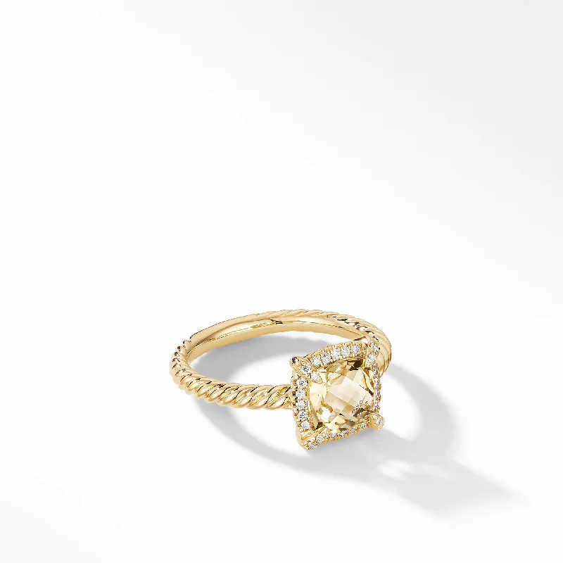 Shop Handcrafted Jewelry At Special Promotional Rates Petite Chatelaine® Pavé Bezel Ring in 18K Yellow Gold with Champagne Citrine and Diamonds\, 7mm