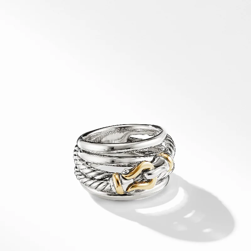 Your Perfect Accessory At The Perfect Price Buckle Crossover Ring in Sterling Silver with 18K Yellow Gold\, 14.4mm