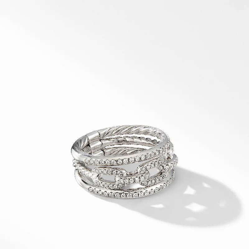 Luxury Jewelry At Unbeatable Discounts Stax Three Row Chain Link Ring in 18K White Gold with Diamonds\, 10.4mm