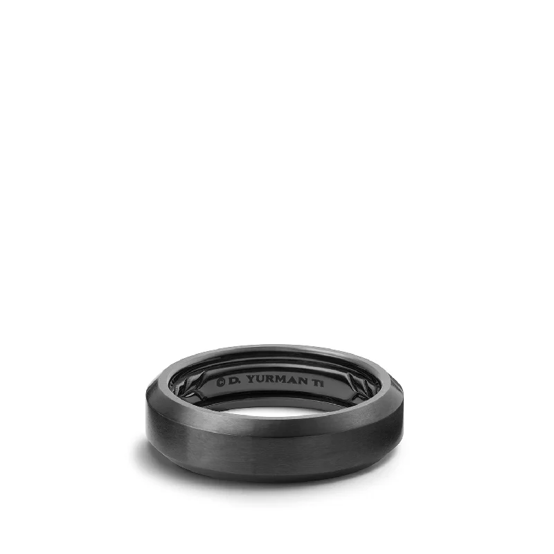 Big Discounts On Elegant Jewelry Collections Beveled Band Ring in Black Titanium\, 6mm