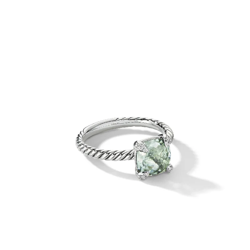 Huge Savings On Premium Jewelry Styles Chatelaine® Ring in Sterling Silver with Prasiolite and Diamonds\, 8mm