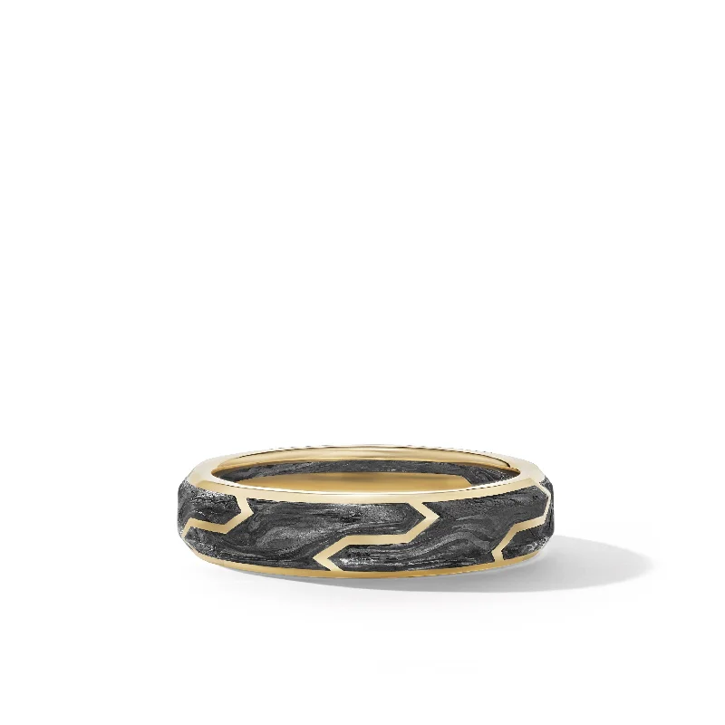 Trending Jewelry Now Available At Exclusive Prices Forged Carbon Band Ring in 18K Yellow Gold\, 6mm