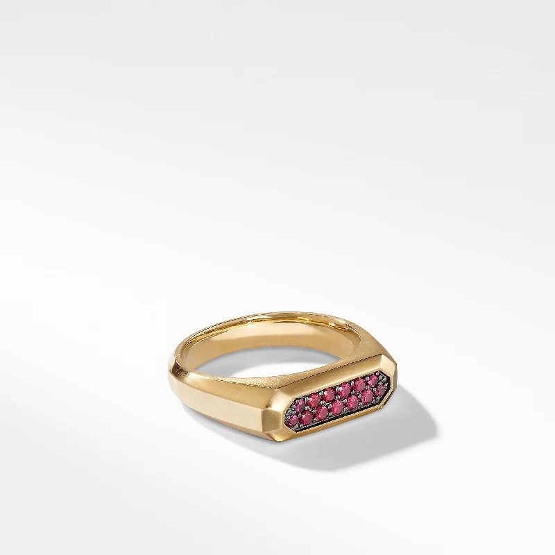 Your Perfect Accessory Now At The Best Price Streamline® Signet Ring in 18K Yellow Gold with Rubies