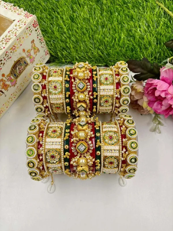 Red And Golden Bridal Round Rajwadi Chooda Set