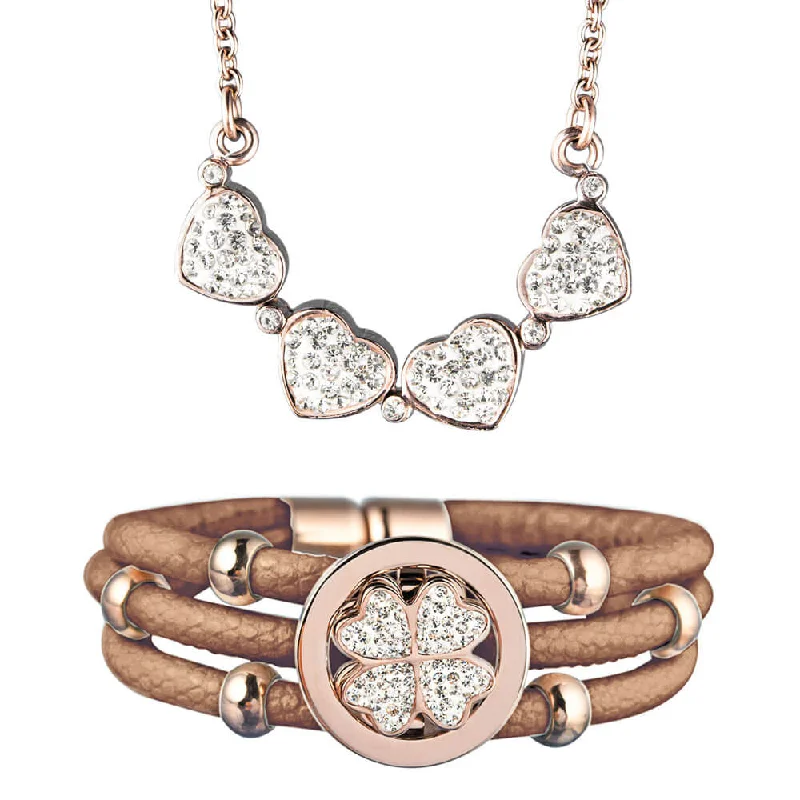 Final Call For Exquisite Jewelry At Reduced Rates Crystal Clover Tan Bracelet & Pendant Set